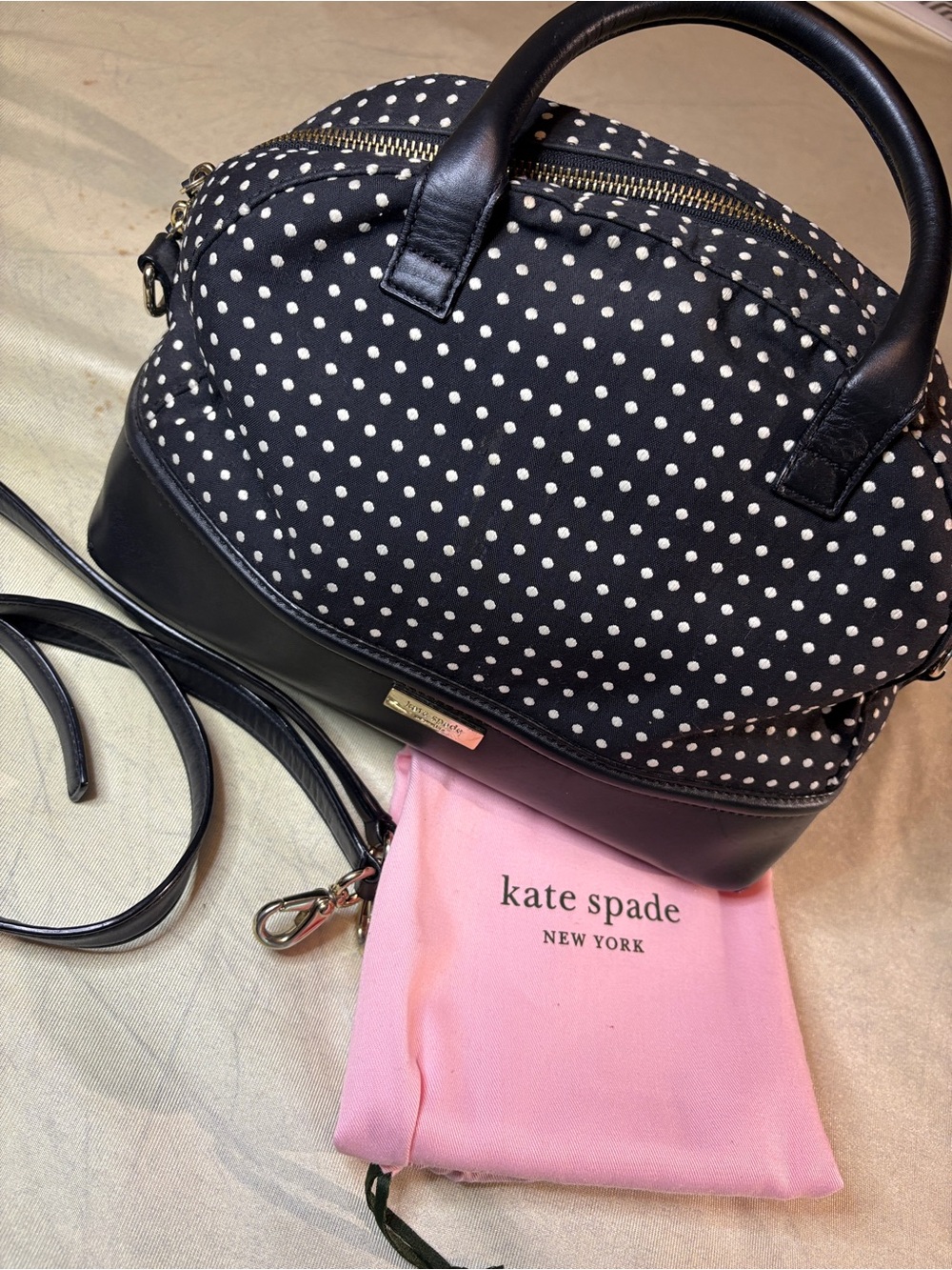 kate spade Black and White Polka Dot Dome Satchel. Strap,Dust-bag, Shopping Bag - Picture 13 of 13